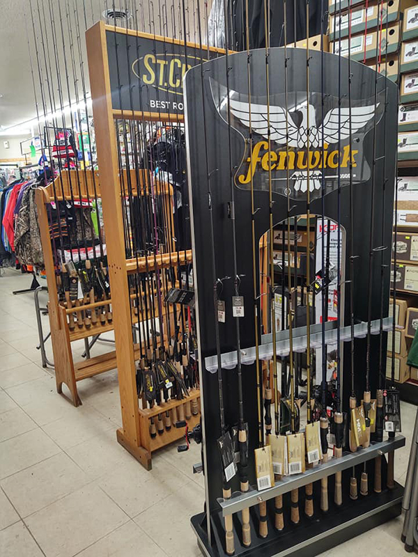 Fishing rods for sale at Timberline Sports-N-Convenience